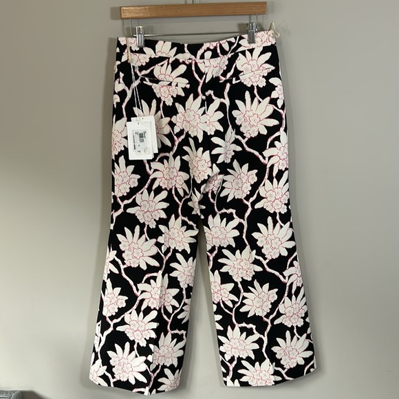 VALENTINO Floral Virgin Wool Silk Flare Pant Cropped Black White Designer 4 NEW - Picture 8 of 15